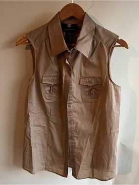 DS Debbie Shuchat Gold Sleeveless Blouse Shirt Top Sz 12 Women’s Collared Button